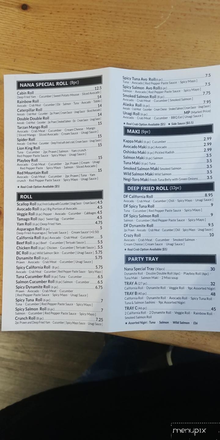 Nana Sushi - Nanaimo, BC menu_pic