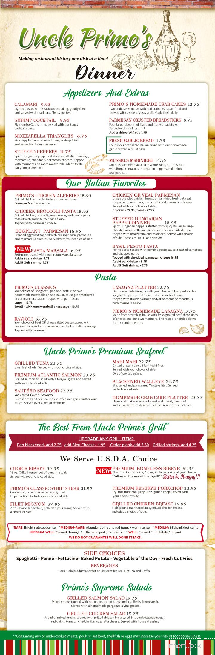 Uncle Primo's - New Philadelphia, OH menu_pic