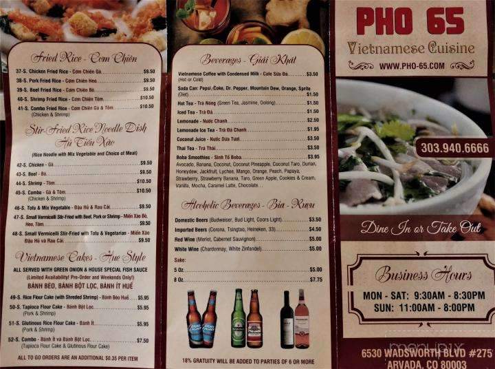 Pho 65 - Arvada, CO menu_pic