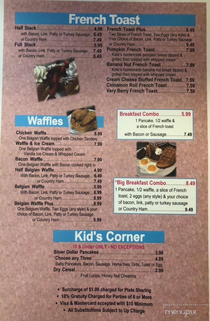 Kate's Pancake House - Carolina Beach, NC menu_pic