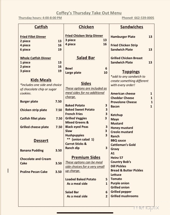 Coffey's Fish & Steak - Myrtle, MS menu_pic