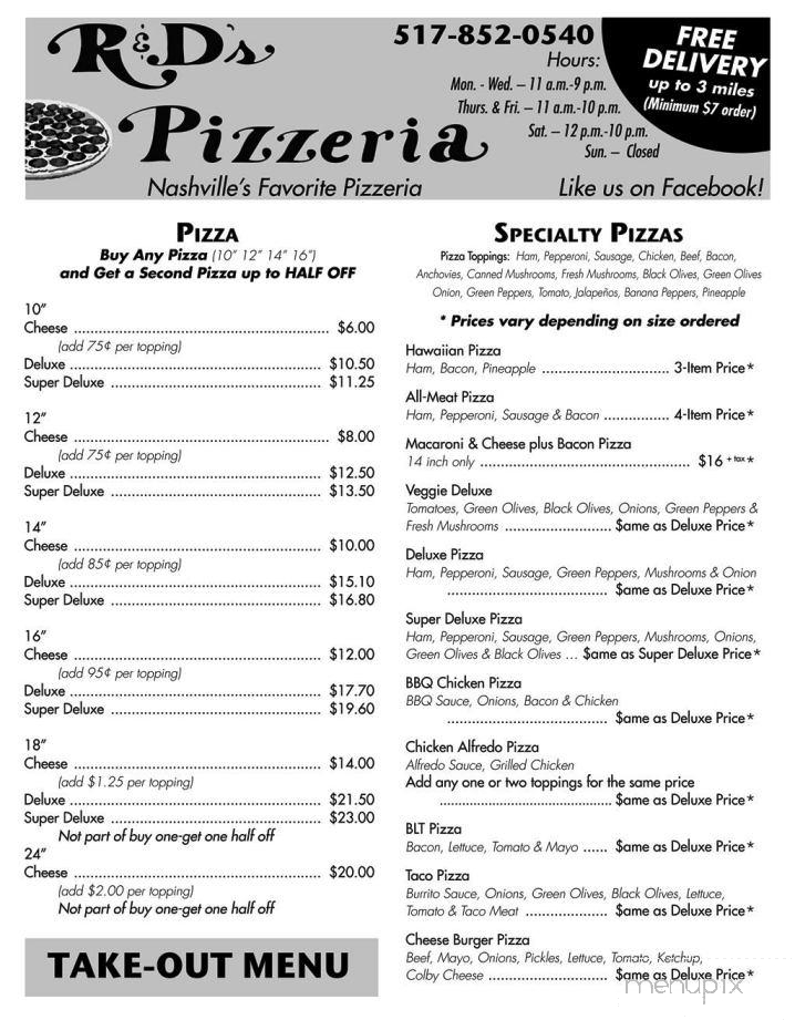 R&D's Pizzeria - Nashville, MI menu_pic