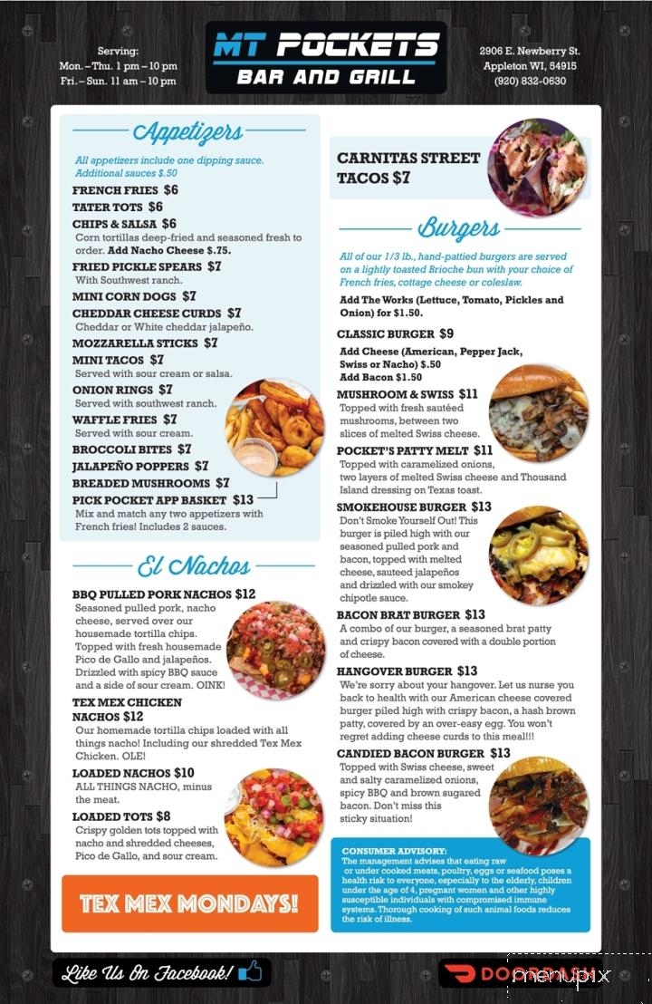 Mt Pockets Bar and Grill - Appleton, WI menu_pic