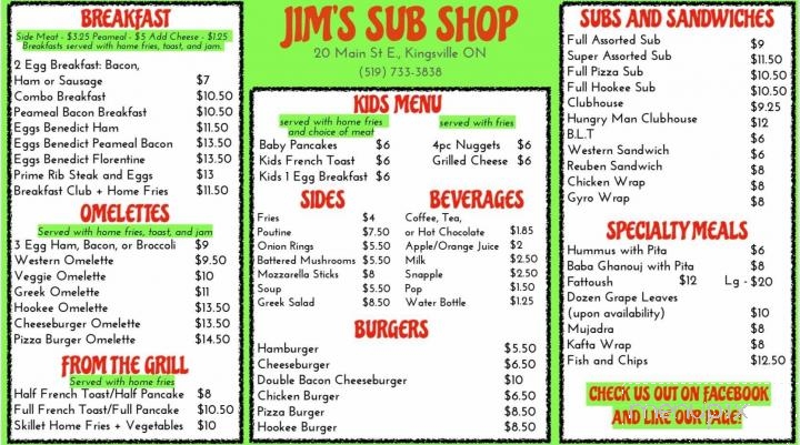 Jim's Sub Shop & Restaurant - Kingsville, ON