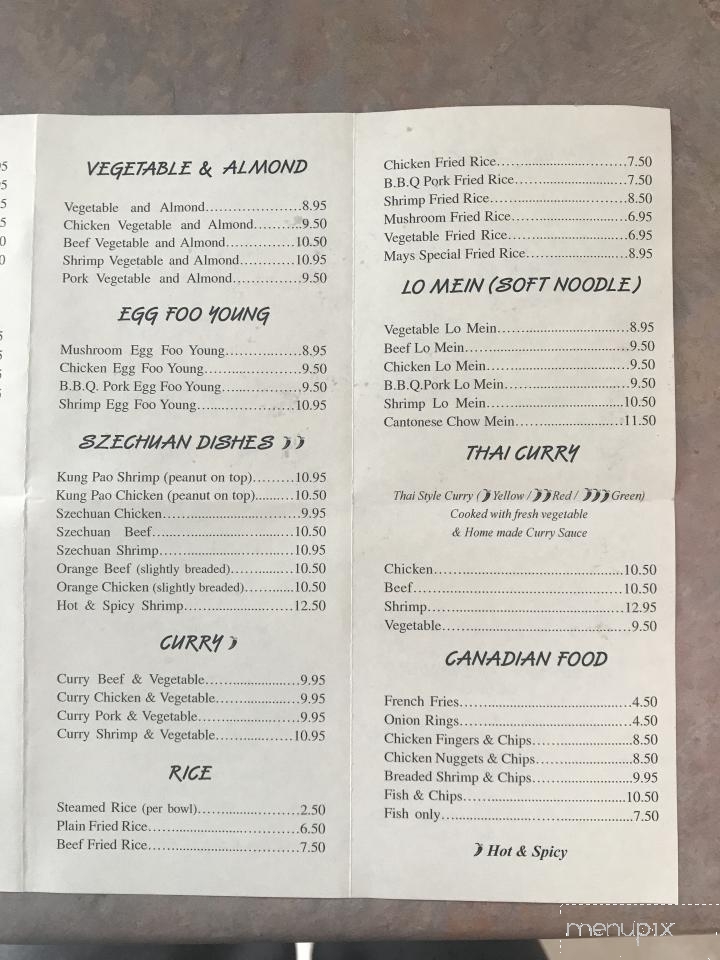 Mays Restaurant - Cannington, ON menu_pic