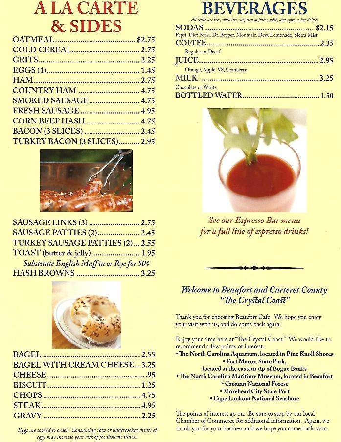 Beaufort Cafe - Beaufort, NC menu_pic