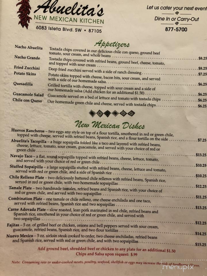 Abuelita's New Mexican Kitchen - Albuquerque, NM menu_pic