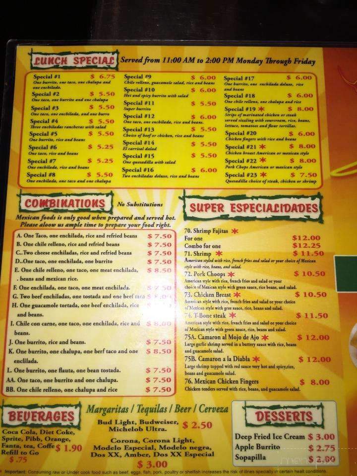 El Carrisal Mexican Restaurant - Lakeland, GA menu_pic