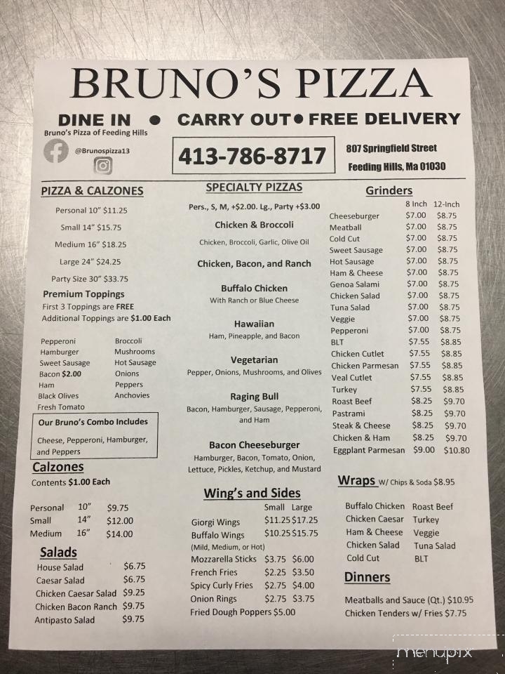 Bruno Pizzeria - Feeding Hills, MA menu_pic