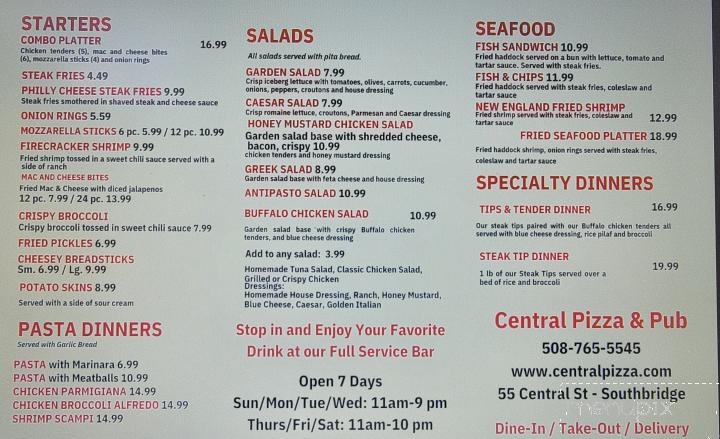 Central Pizza & Pub - Southbridge, MA menu_pic