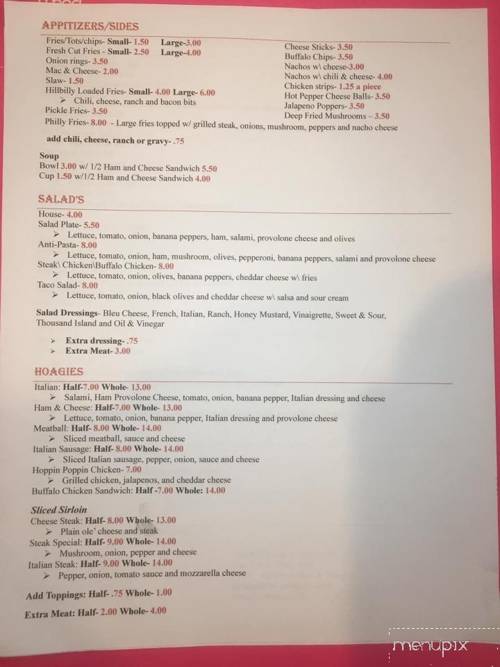 Hillbilly Snack Shack - Triadelphia, WV menu_pic