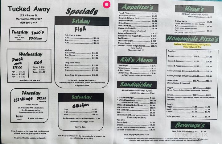Tucked Away - Marquette, WI menu_pic