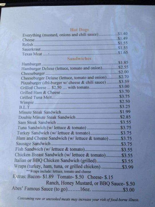 Abe's Hot Dogs - Kingston, PA menu_pic