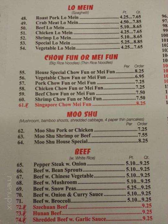 Number One Chinese Restaurant - Oneida, NY menu_pic