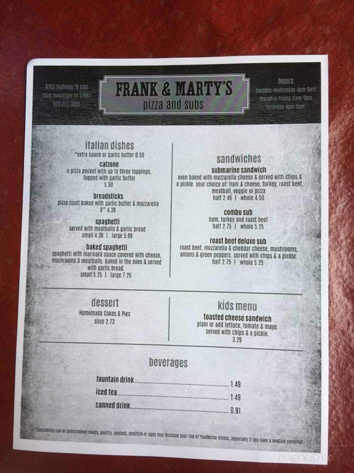 Frank & Marty's Pizza - Roan Mountain, TN