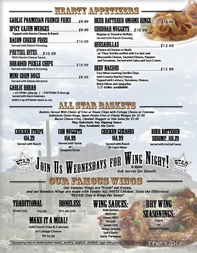 Star Bar & Grill - Fairfax, IA menu_pic