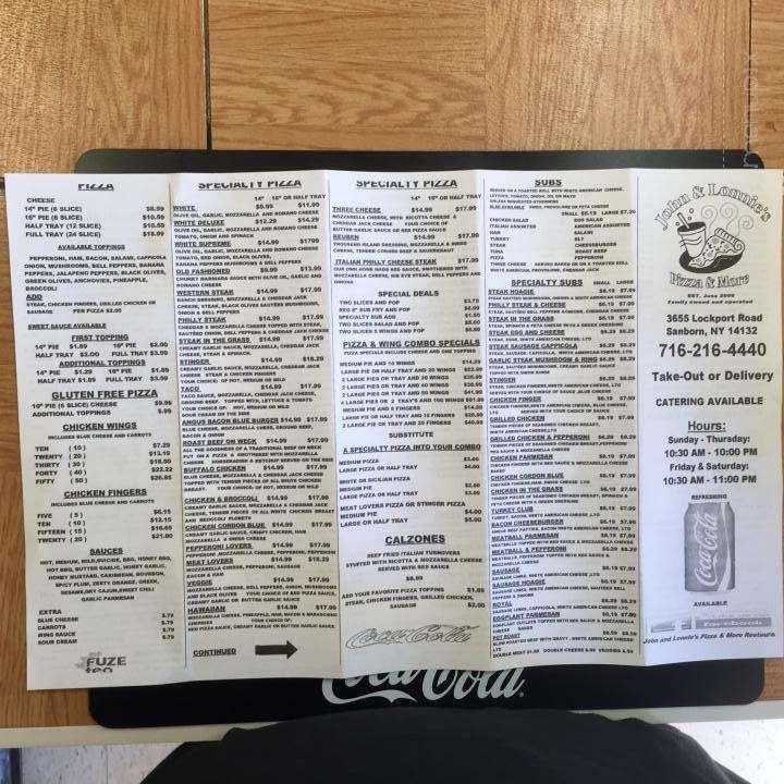 John and Lonnie's Pizza and More - Sanborn, NY menu_pic