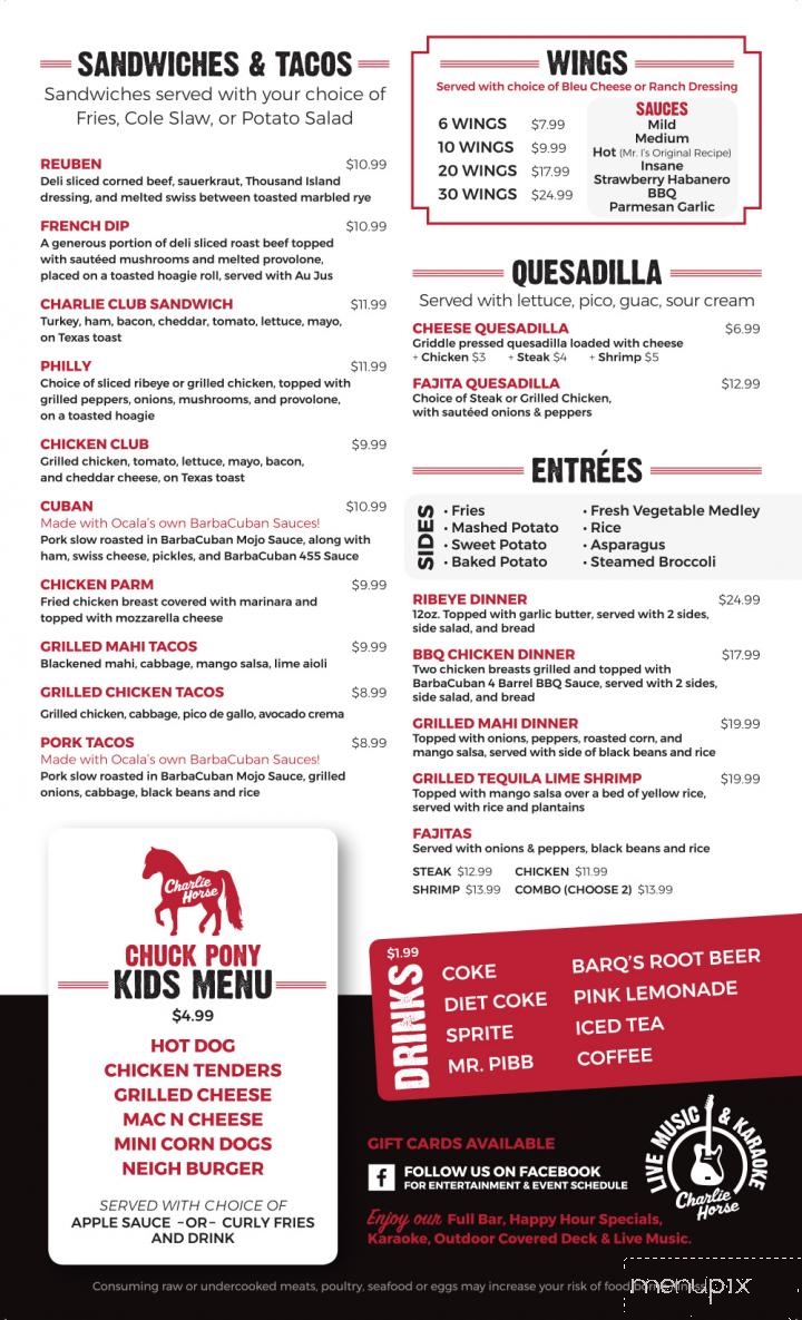 Charlie Horse Restaurant - Ocala, FL menu_pic