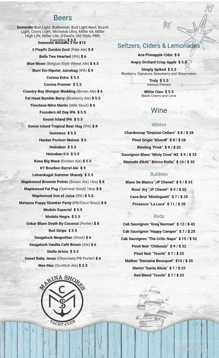Marina Shores Yacht Club - Portage, IN menu_pic