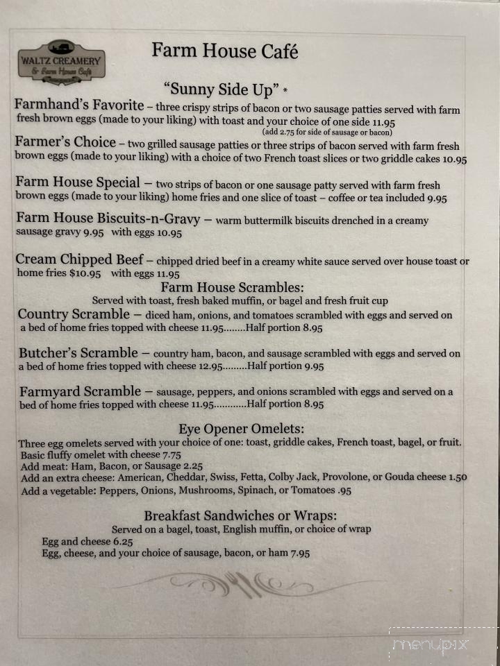 Waltz Creamery and Farm House Cafe - Salladasburg, PA menu_pic