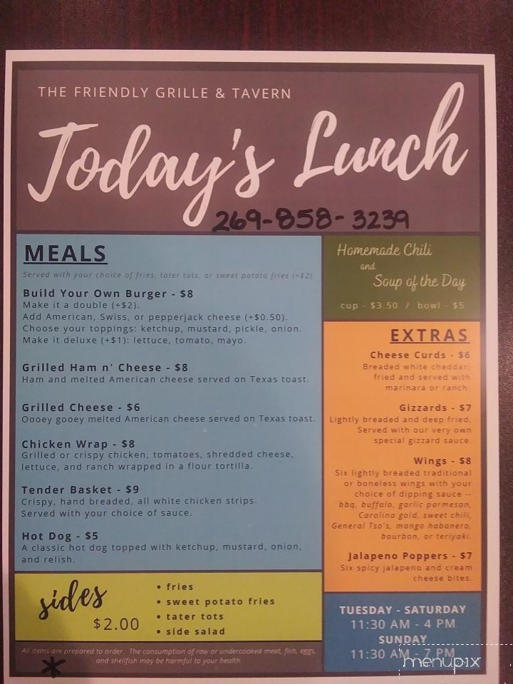 The Friendly Grille & Tavern - Jones, MI menu_pic