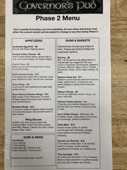 Governor's Pub - Edenton, NC menu_pic