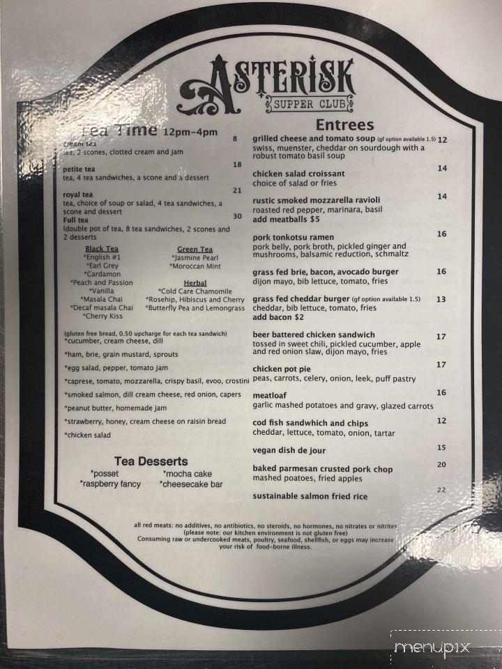 Asterisk Supper Club - Westerville, OH menu_pic