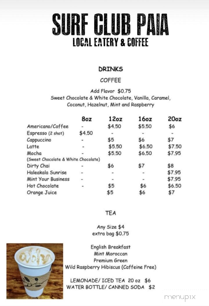 Hana Hou Surf Club - Paia, HI menu_pic