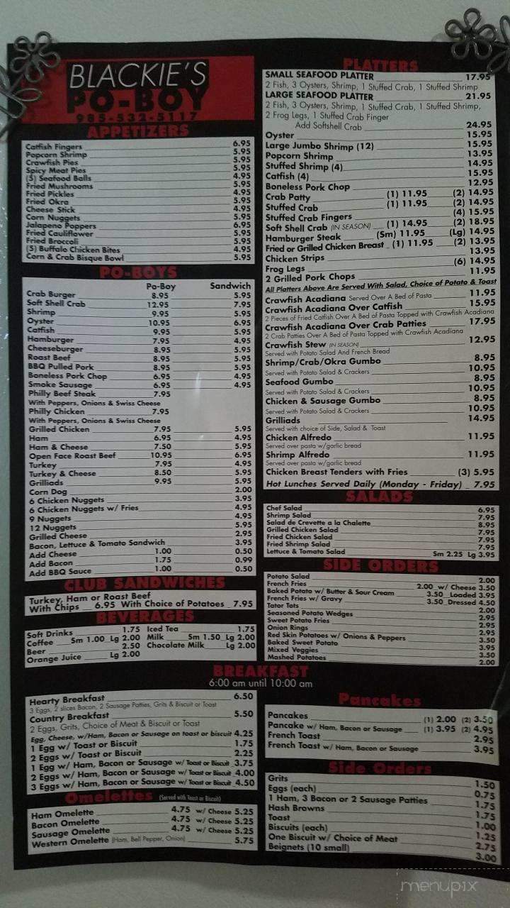Blackie's Po-Boy Shop - Lockport, LA menu_pic