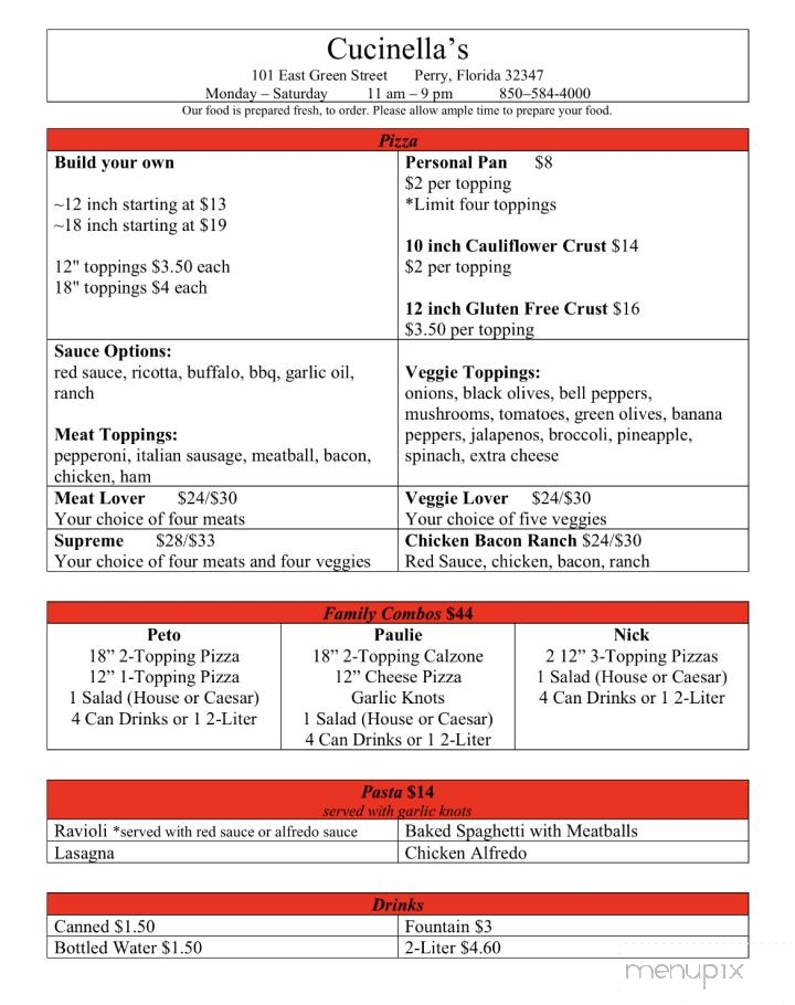 Cucinella's Brick Oven Pizzeria - Perry, FL menu_pic