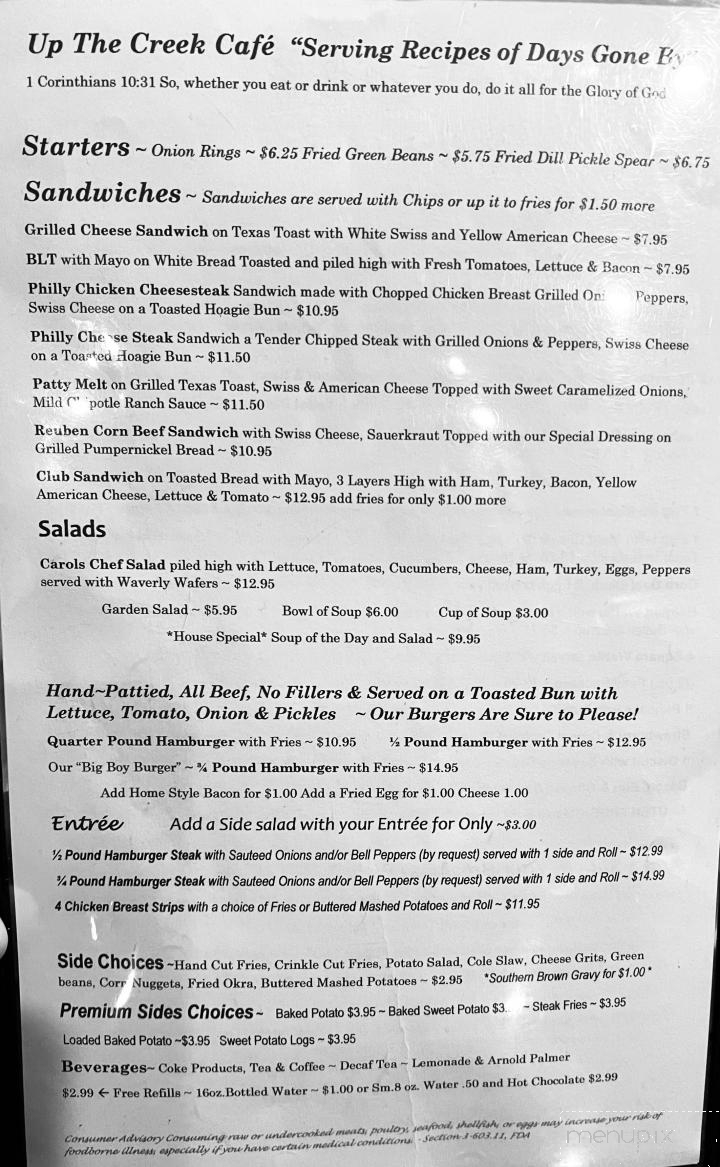 Up the Creek Cafe - Marianna, FL menu_pic
