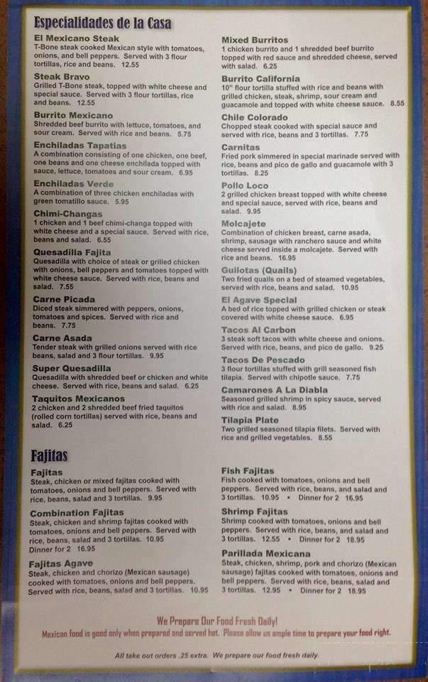 El Agave - Zachary, LA menu_pic