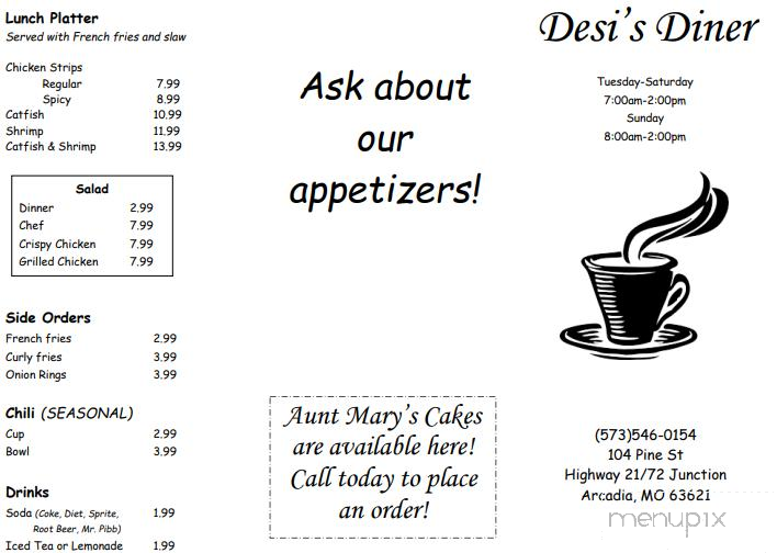 Desi's - Arcadia, MO menu_pic
