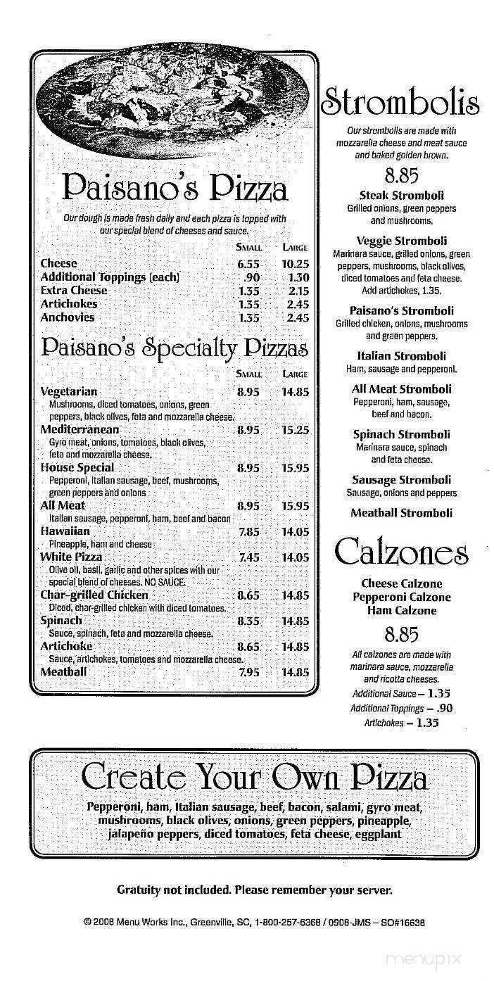 Menu of Paisanos in Duncan, SC 29334
