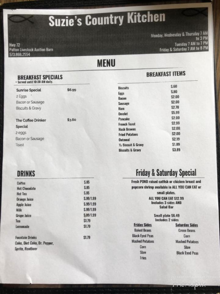 Suzie's Country Kitchen - Patton, MO menu_pic