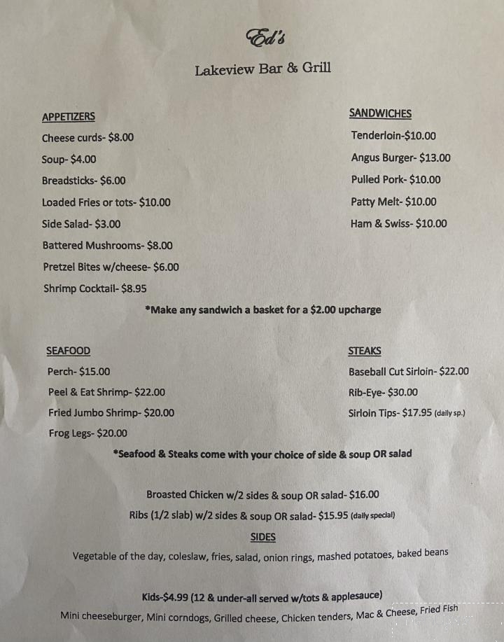 The Woods Too! & Lighthouse Lounge - Hudson, IN menu_pic