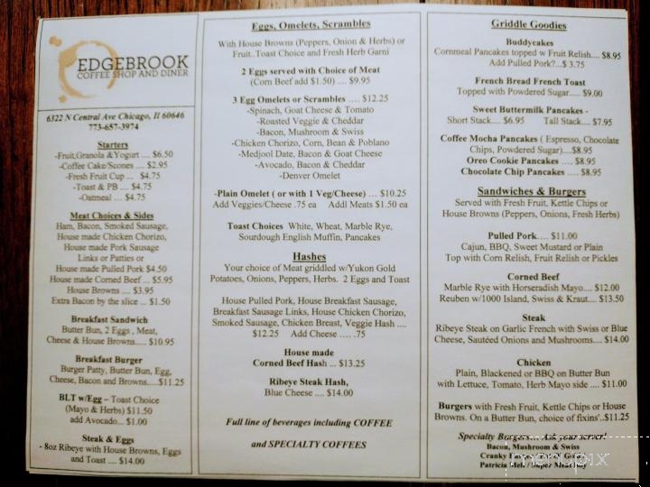 Edgebrook Coffee Shop - Chicago, IL menu_pic
