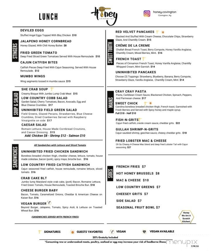 Honey Uninhibited - Covington, KY menu_pic