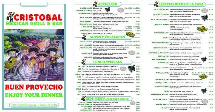 Cristobal Mexican Grill & Bar - Houston, TX menu_pic