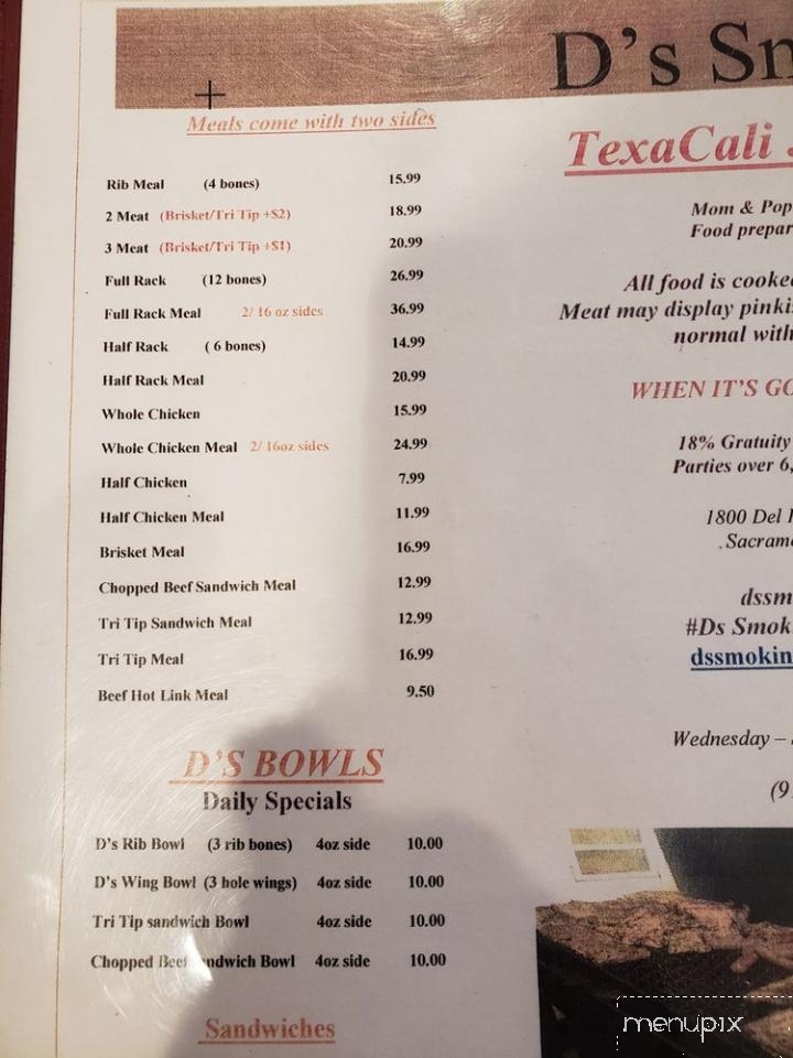 D's Smokin Pit - Sacramento, CA menu_pic