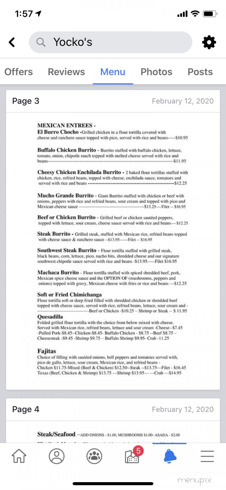 Yockos - Minersville, PA menu_pic
