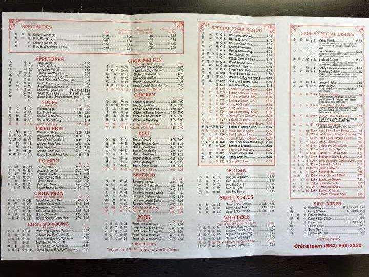 Chinatown Restaurant - Lyman, SC menu_pic
