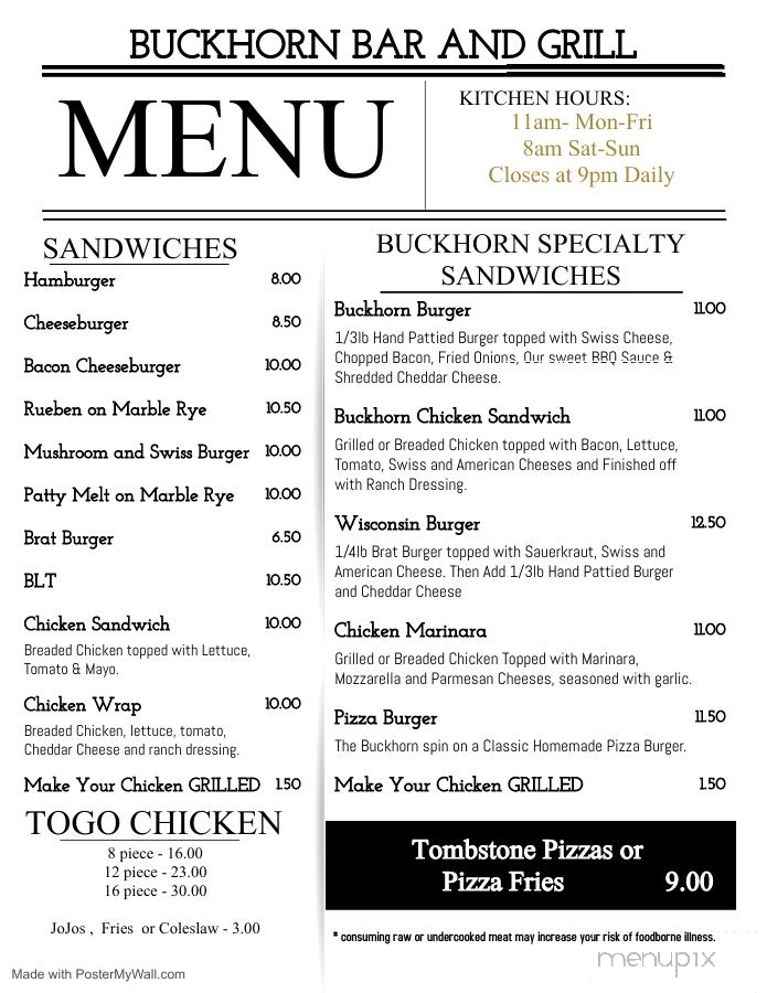 Buckhorn - Gordon, WI menu_pic