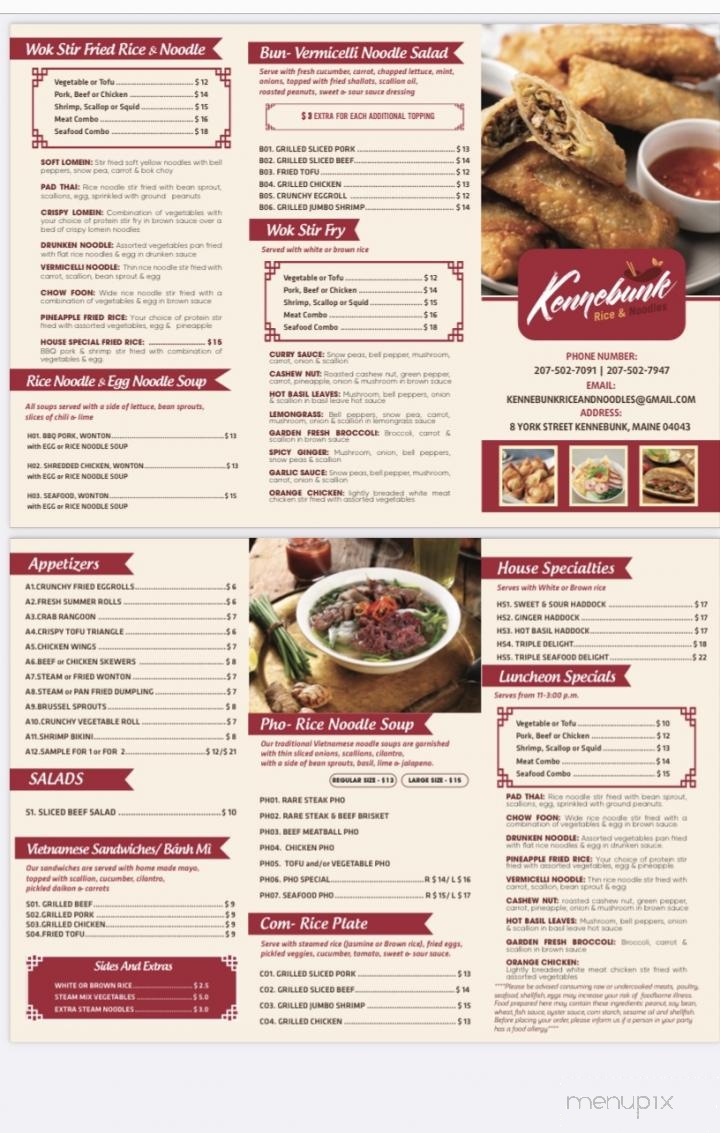 Kennebunk Rice & Noodles - Kennebunk, ME menu_pic