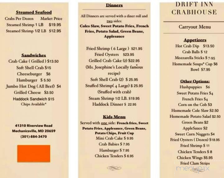 Drift Inn - Mechanicsville, MD menu_pic