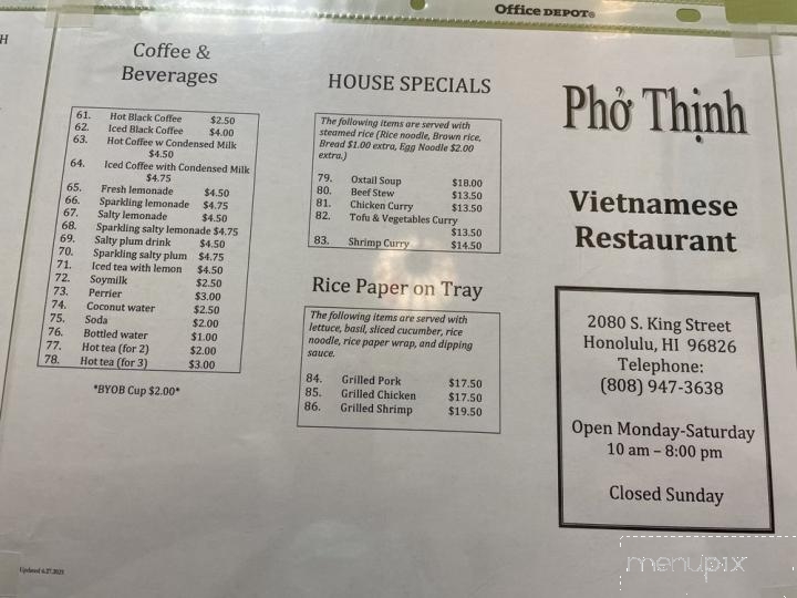 Pho Thinh - Honolulu, HI menu_pic