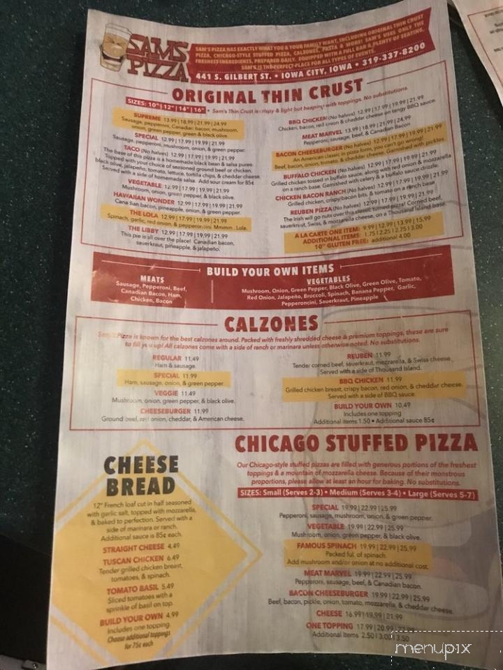 Sam's Pizza - Iowa City, IA menu_pic