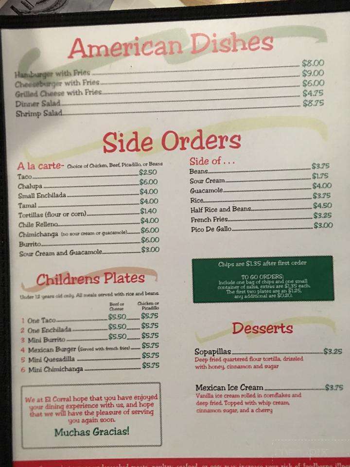 El Corral Mexican Restaurant - Langley, WA menu_pic