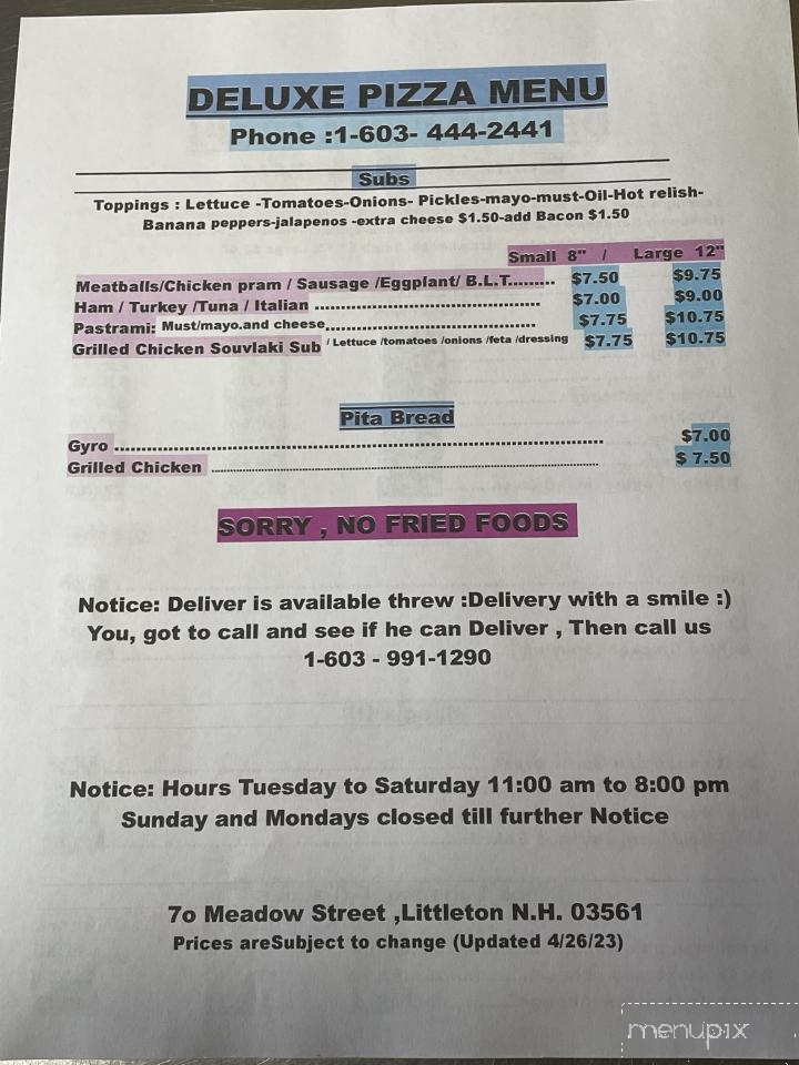 Deluxe House Of Pizza - Littleton, NH menu_pic