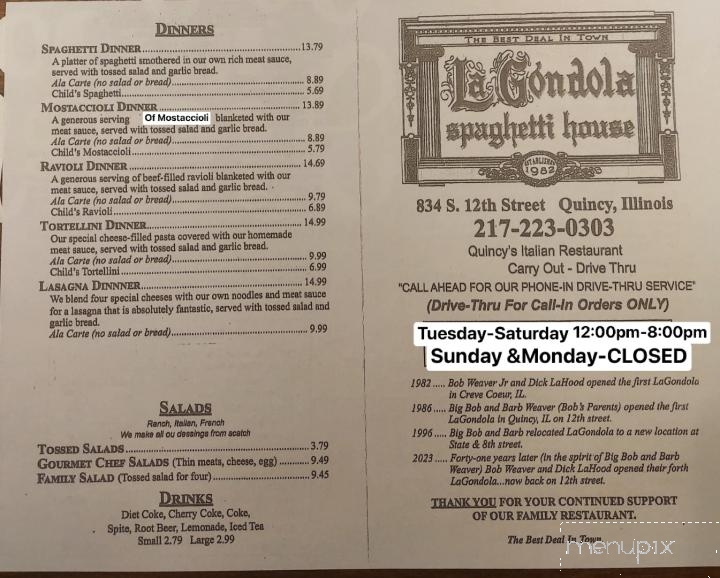 La Gondola Spaghetti House - Quincy, IL menu_pic